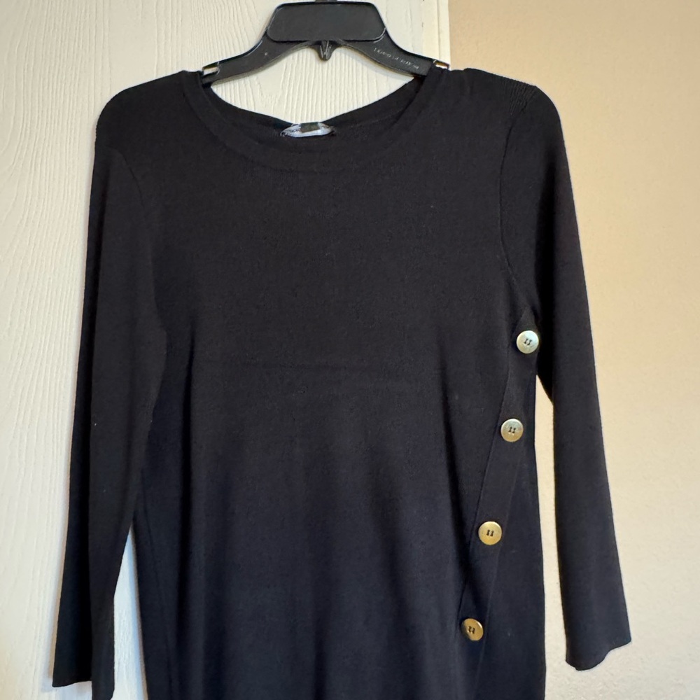 Chic Black Sweater with Gold Buttons